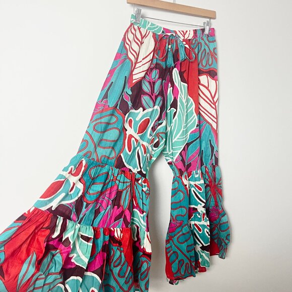 True Destinations Resort Wear Teal Pink Floral Flare Pants Small - Picture 2 of 6